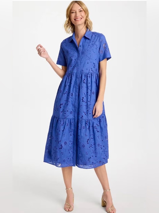 Dresses & Skirts - Women’s Chico’s 3.5 size 18 blue eyelet tiered button midi dress